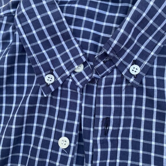 Vintage 90s Stussy Button Up Shirt Large Checkered Pattern Shirt Blue - Picture 9 of 9